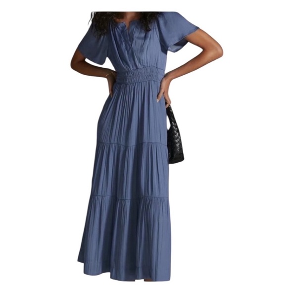 Anthropologie Dresses & Skirts - Anthropologie - The Somerset Satin Tiered Maxi Dress Blue Slate Sz MP